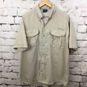 Baleaf Fishing Hiking Shirt Mens Sz L Khaki 100% Nylon Button Down Short Sleeve